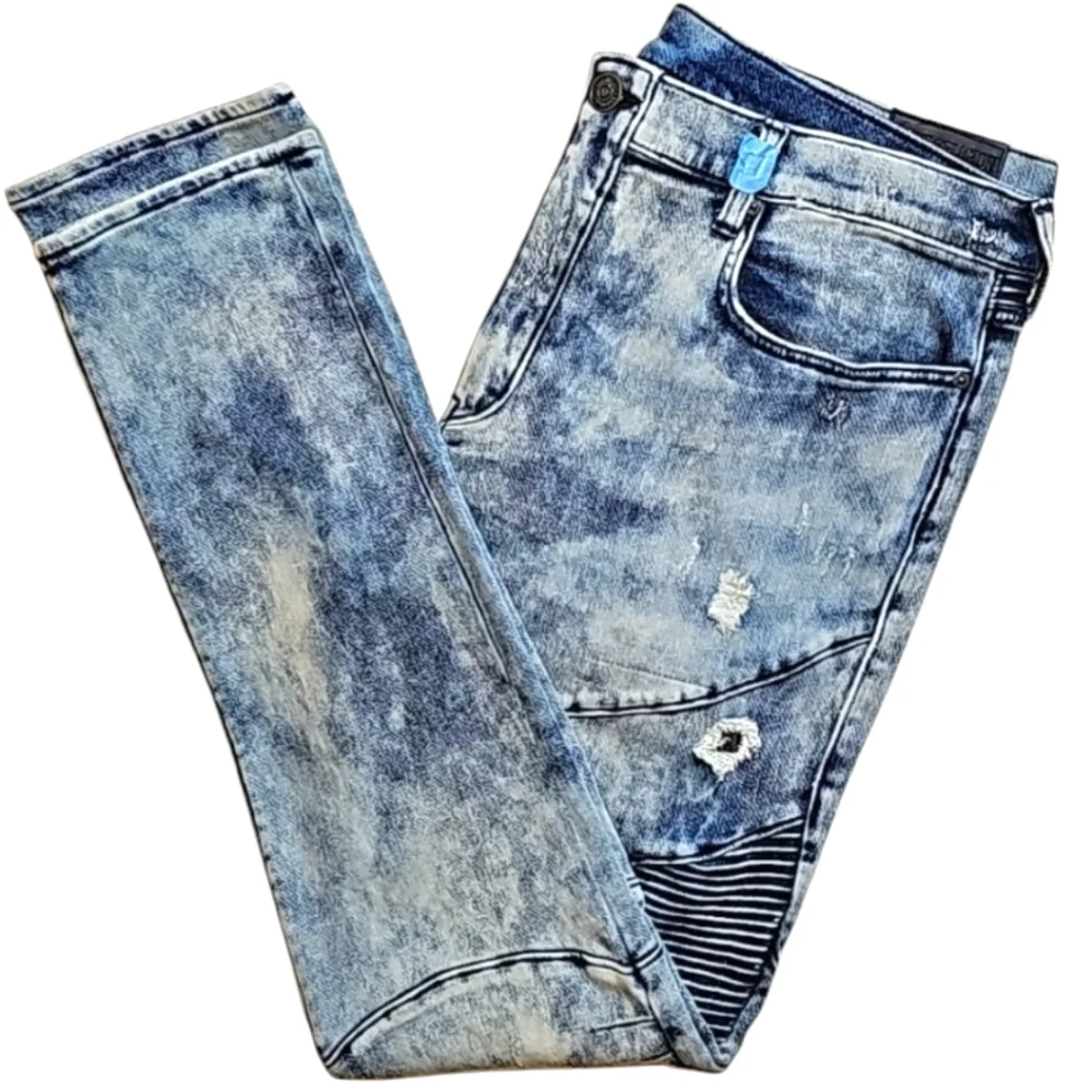💥True Religion Blue Acid-Wash Rocco Rlxd Skinny Jeans. Men's Size: W40x34L